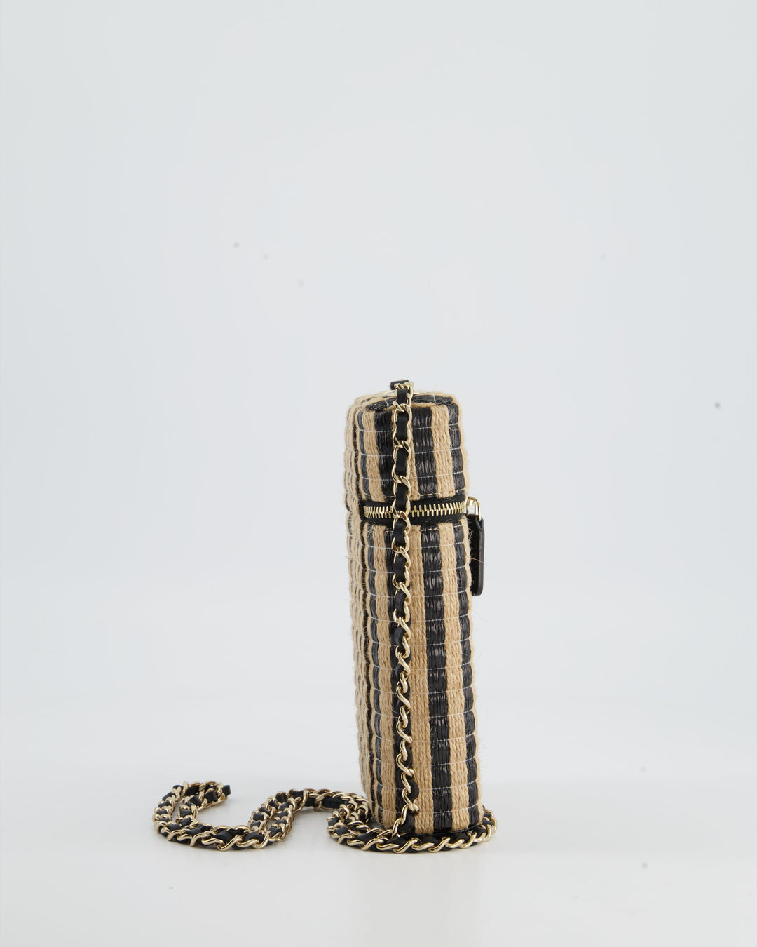 *HOT* Top Quality Chanel Raffia Vanity 21P Beige and Black Cross-Body Bag with Champagne Gold Hardware