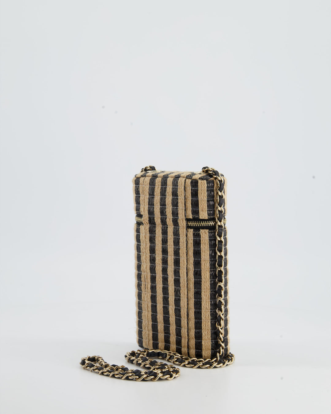*HOT* Top Quality Chanel Raffia Vanity 21P Beige and Black Cross-Body Bag with Champagne Gold Hardware