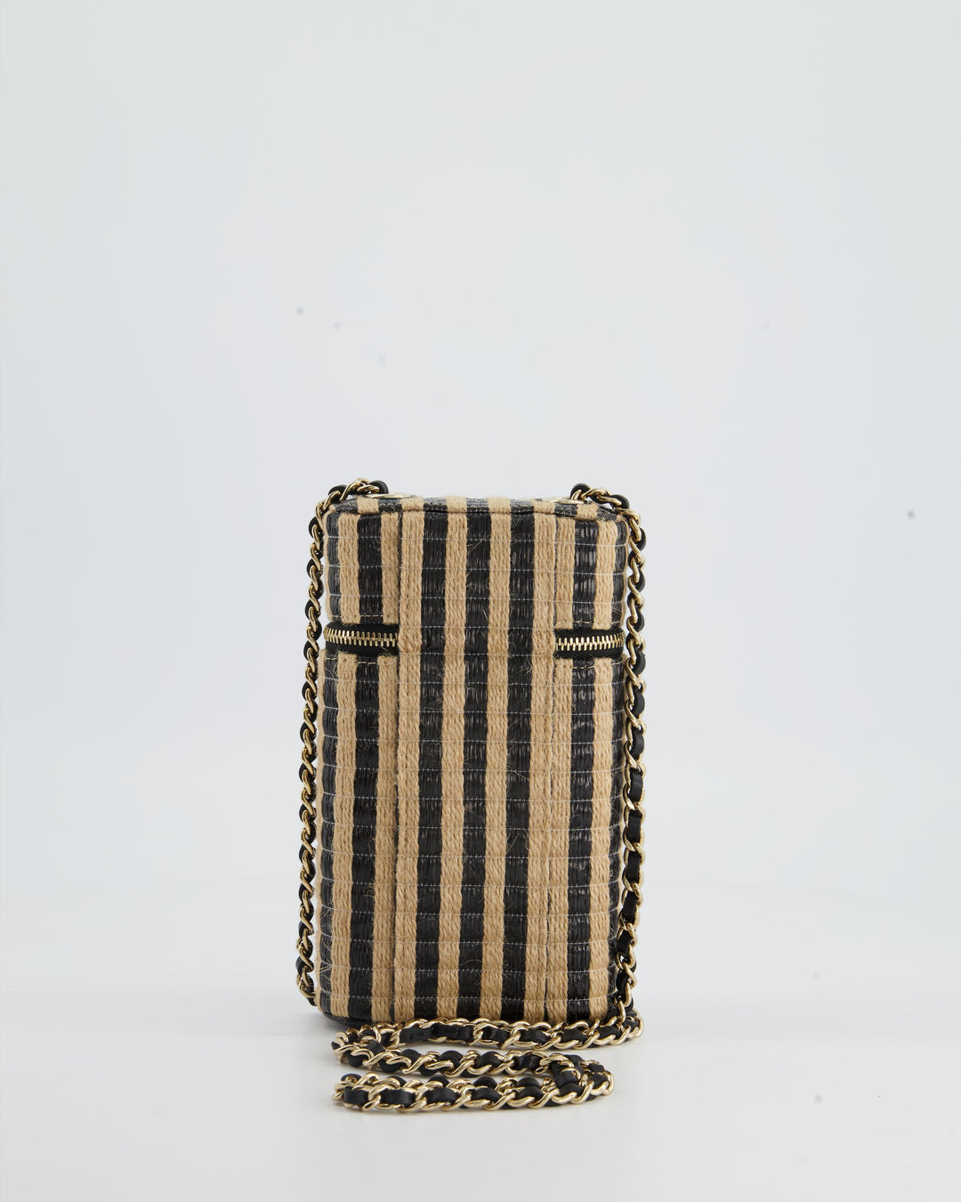 *HOT* Top Quality Chanel Raffia Vanity 21P Beige and Black Cross-Body Bag with Champagne Gold Hardware