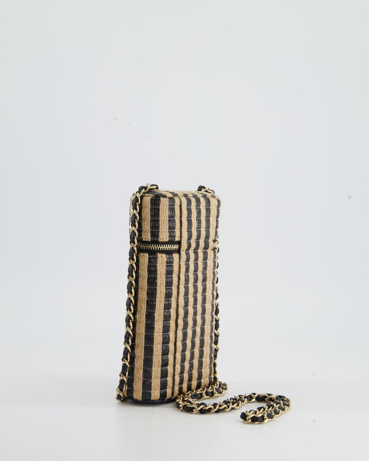 *HOT* Top Quality Chanel Raffia Vanity 21P Beige and Black Cross-Body Bag with Champagne Gold Hardware