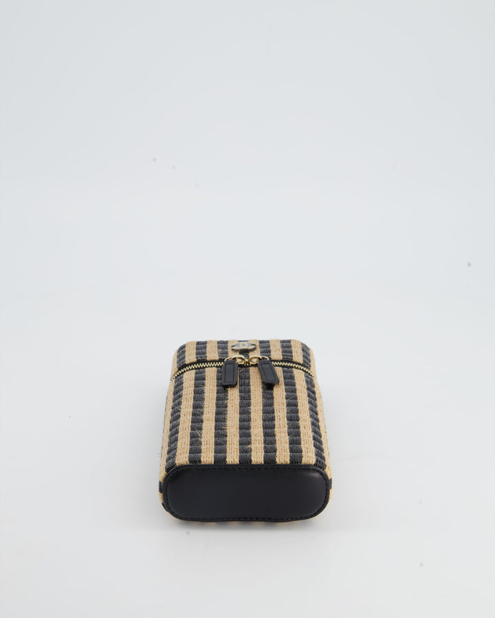 *HOT* Top Quality Chanel Raffia Vanity 21P Beige and Black Cross-Body Bag with Champagne Gold Hardware