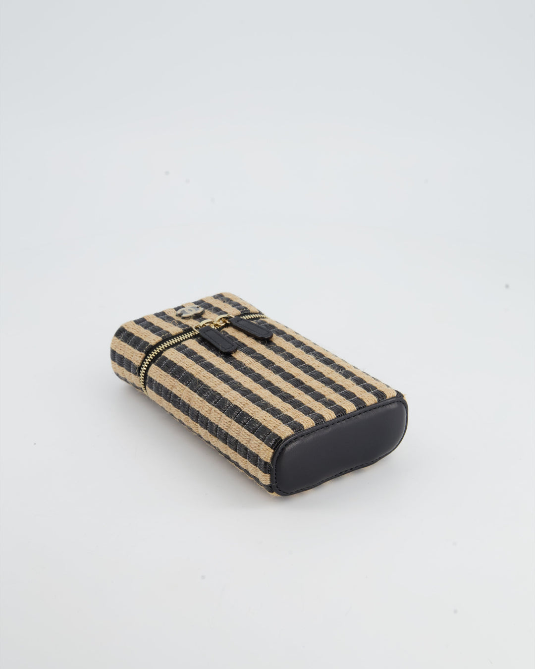 *HOT* Top Quality Chanel Raffia Vanity 21P Beige and Black Cross-Body Bag with Champagne Gold Hardware