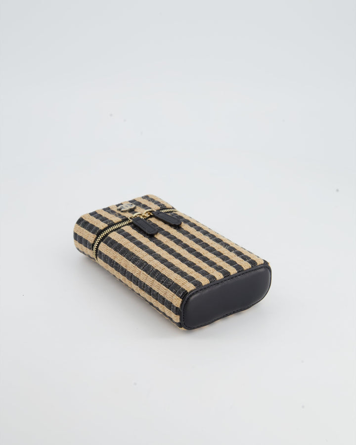 *HOT* Top Quality Chanel Raffia Vanity 21P Beige and Black Cross-Body Bag with Champagne Gold Hardware