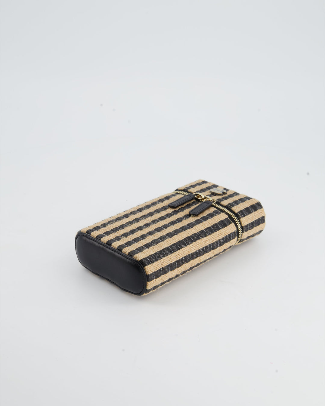 *HOT* Top Quality Chanel Raffia Vanity 21P Beige and Black Cross-Body Bag with Champagne Gold Hardware