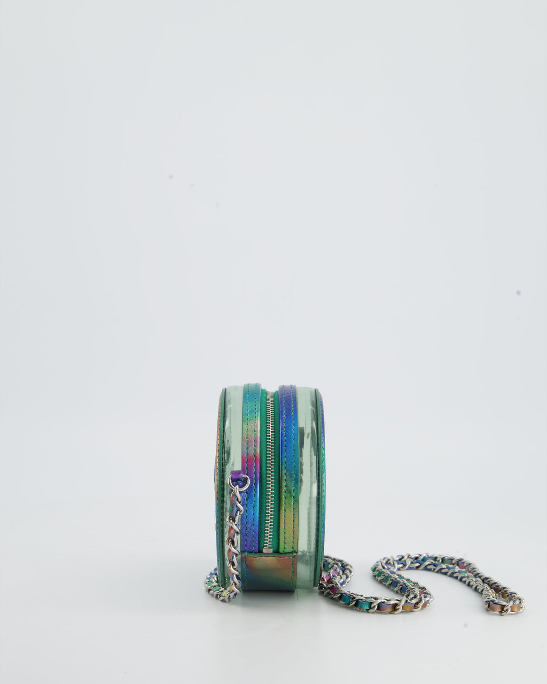 *HOT* Top Quality Chanel Rainbow Green Filigree PVC CC Mini Round Crossbody Bag with Silver Hardware