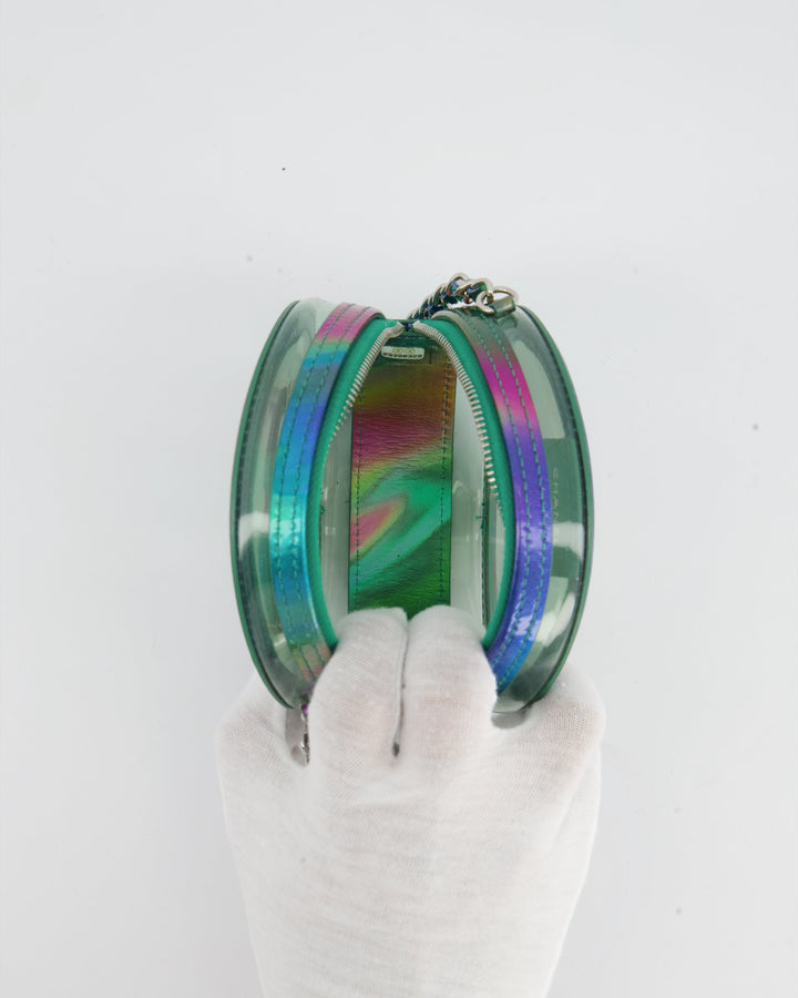 *HOT* Top Quality Chanel Rainbow Green Filigree PVC CC Mini Round Crossbody Bag with Silver Hardware