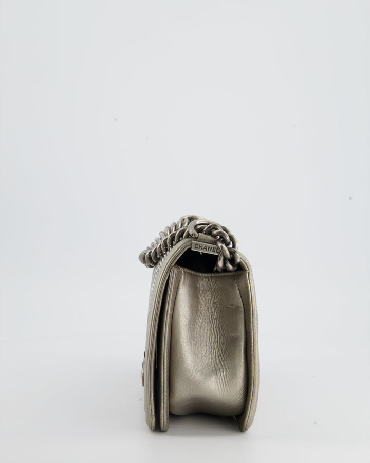 *HOT* Top Quality Chanel Medium Boy Bag in Gold Metallic Sequin CC Star Print with Silver Hardware