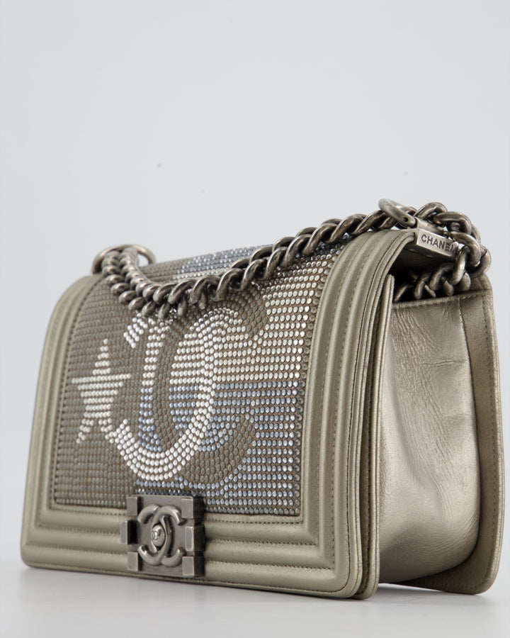 *HOT* Top Quality Chanel Medium Boy Bag in Gold Metallic Sequin CC Star Print with Silver Hardware