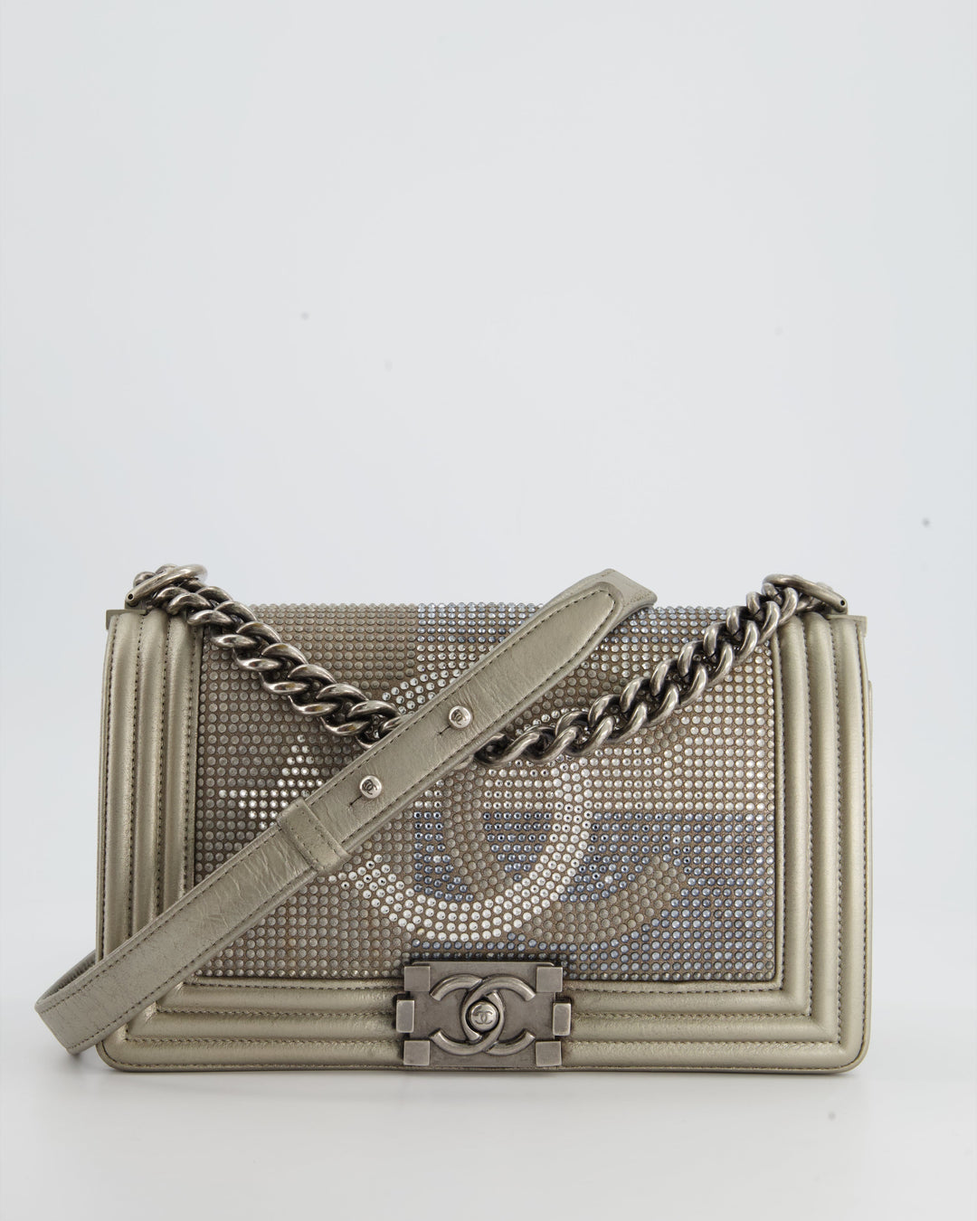 *HOT* Top Quality Chanel Medium Boy Bag in Gold Metallic Sequin CC Star Print with Silver Hardware