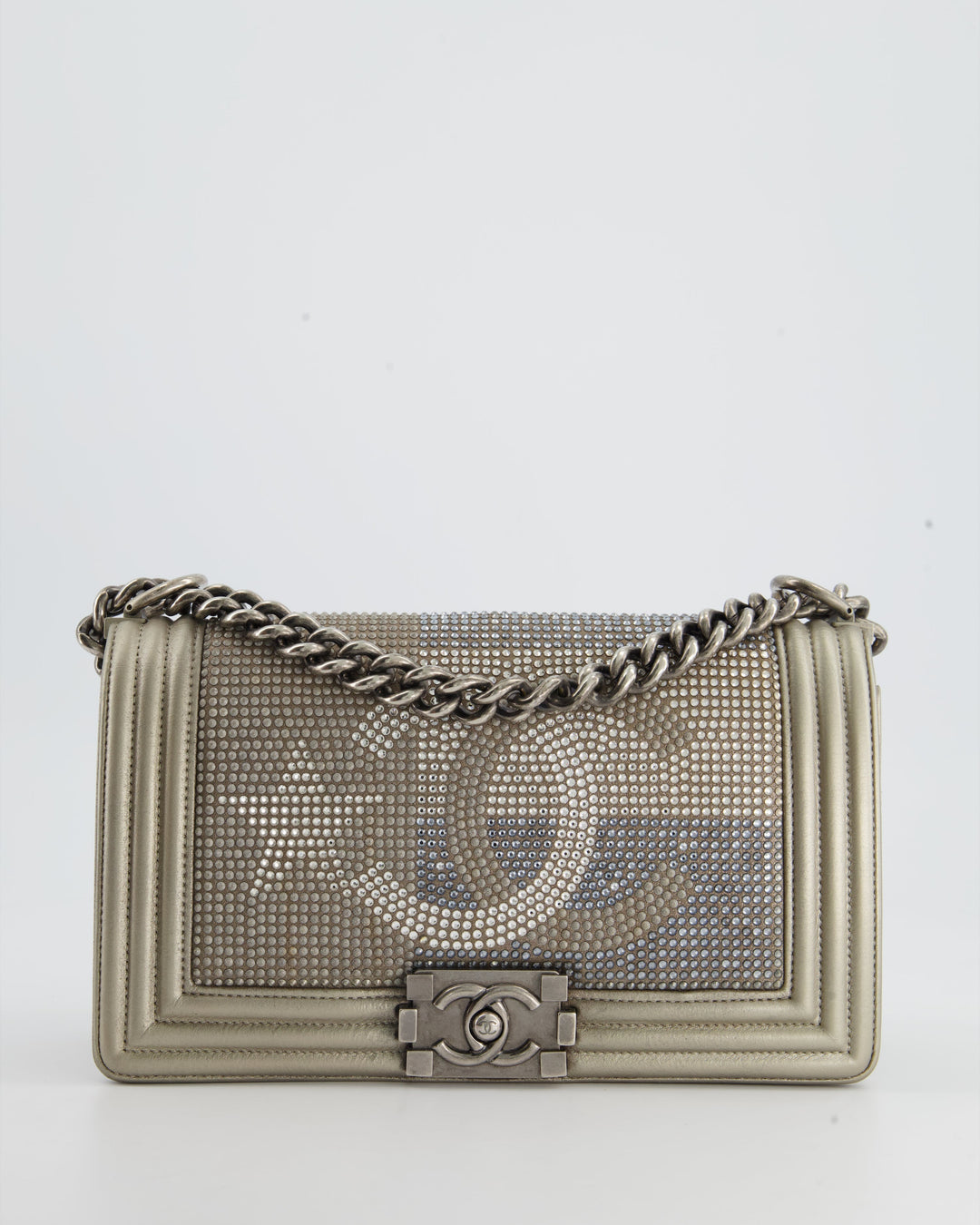 *HOT* Top Quality Chanel Medium Boy Bag in Gold Metallic Sequin CC Star Print with Silver Hardware