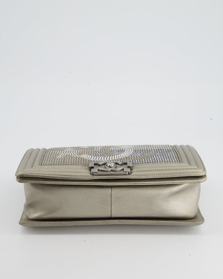 *HOT* Top Quality Chanel Medium Boy Bag in Gold Metallic Sequin CC Star Print with Silver Hardware