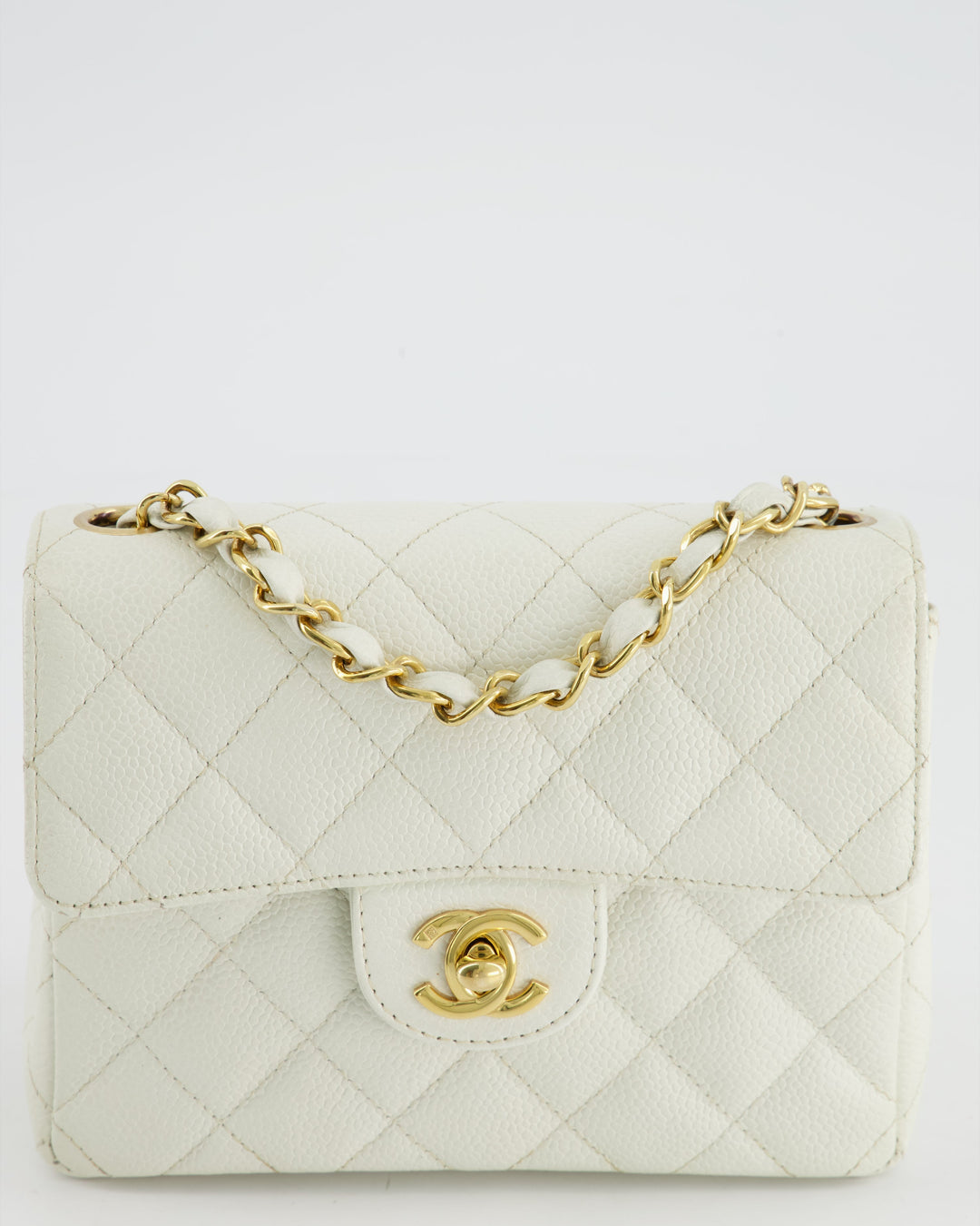 *RARE* Top Quality Chanel Vintage White Caviar Mini Square Flap Bag with 24K Gold Hardware