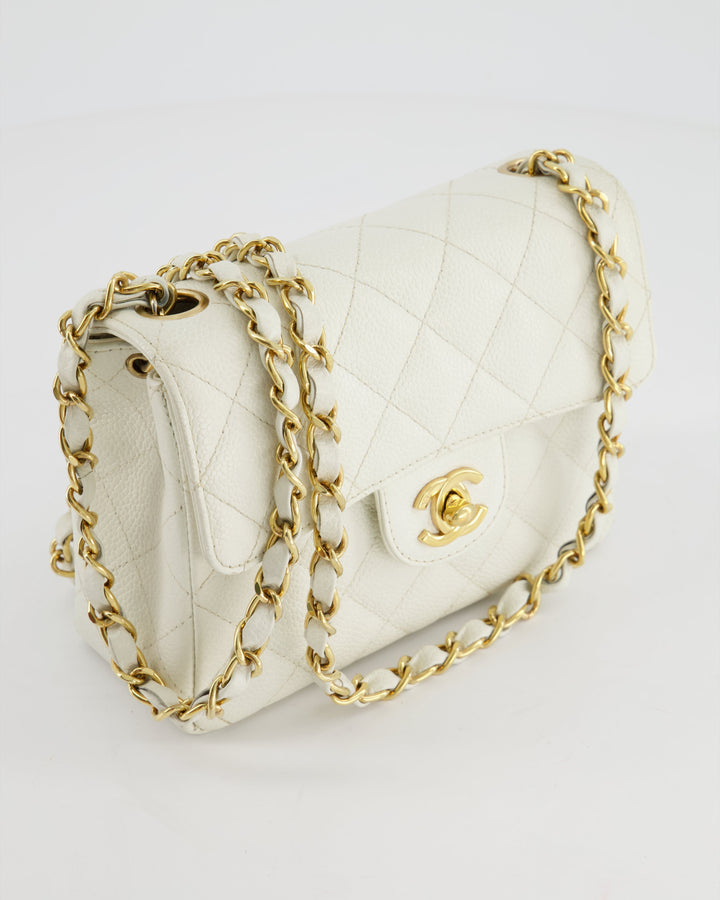 *RARE* Top Quality Chanel Vintage White Caviar Mini Square Flap Bag with 24K Gold Hardware