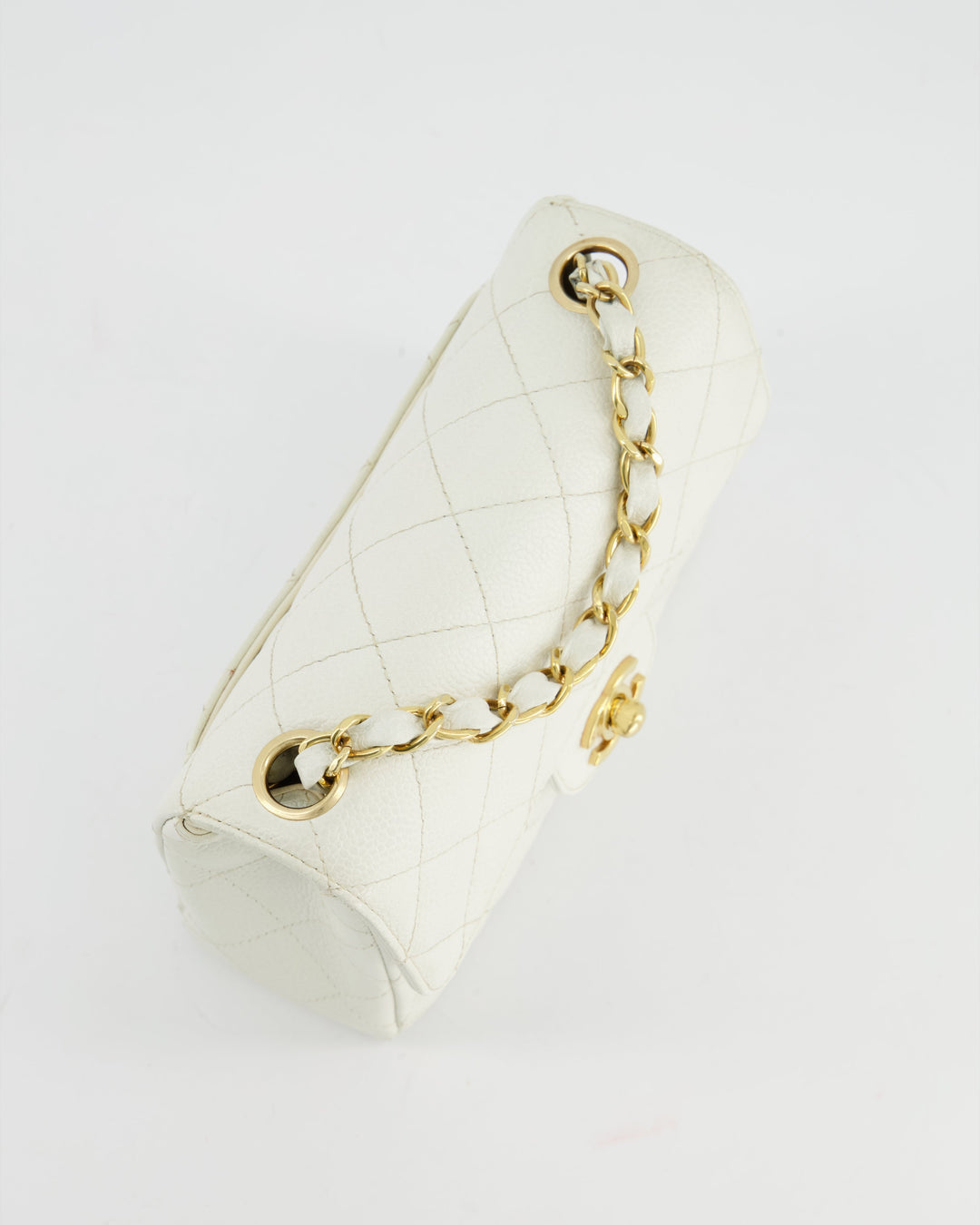 *RARE* Top Quality Chanel Vintage White Caviar Mini Square Flap Bag with 24K Gold Hardware