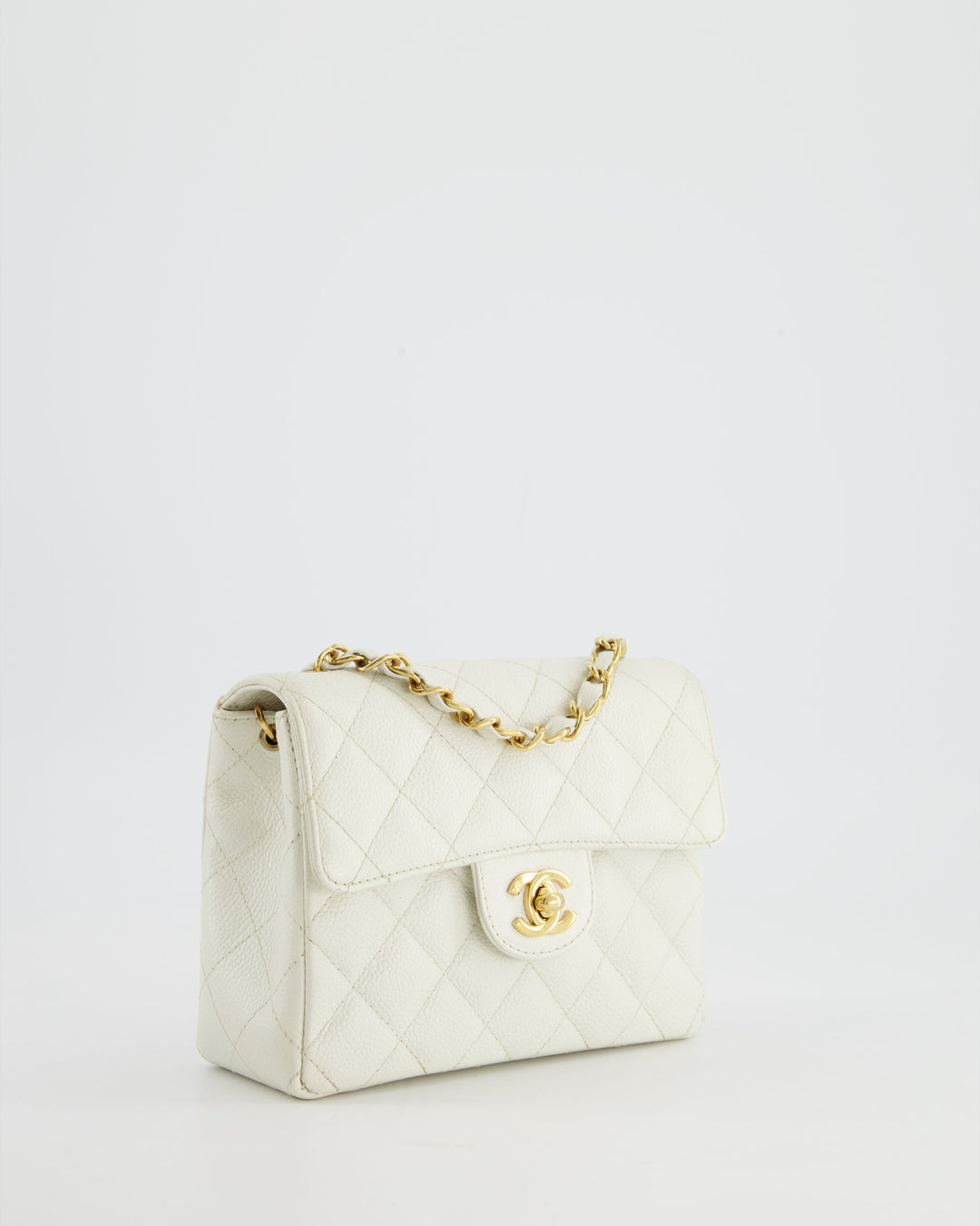 *RARE* Top Quality Chanel Vintage White Caviar Mini Square Flap Bag with 24K Gold Hardware