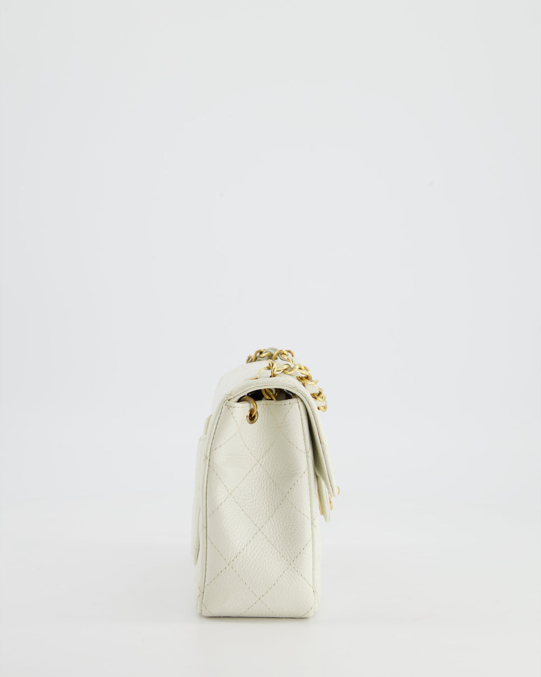 *RARE* Top Quality Chanel Vintage White Caviar Mini Square Flap Bag with 24K Gold Hardware