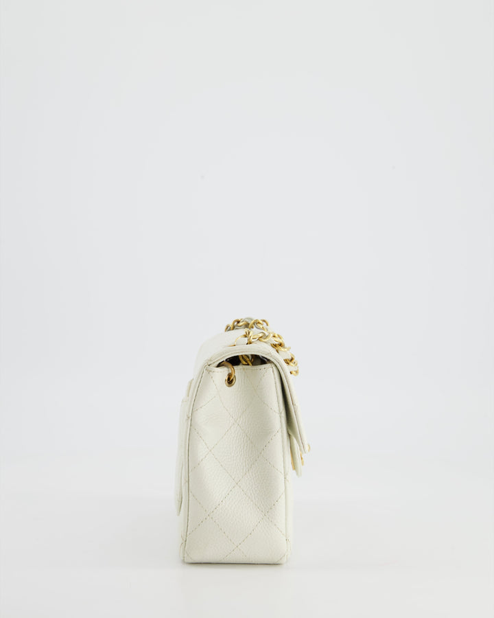 *RARE* Chanel Vintage White Caviar Mini Square Flap Bag with 24K Gold Hardware