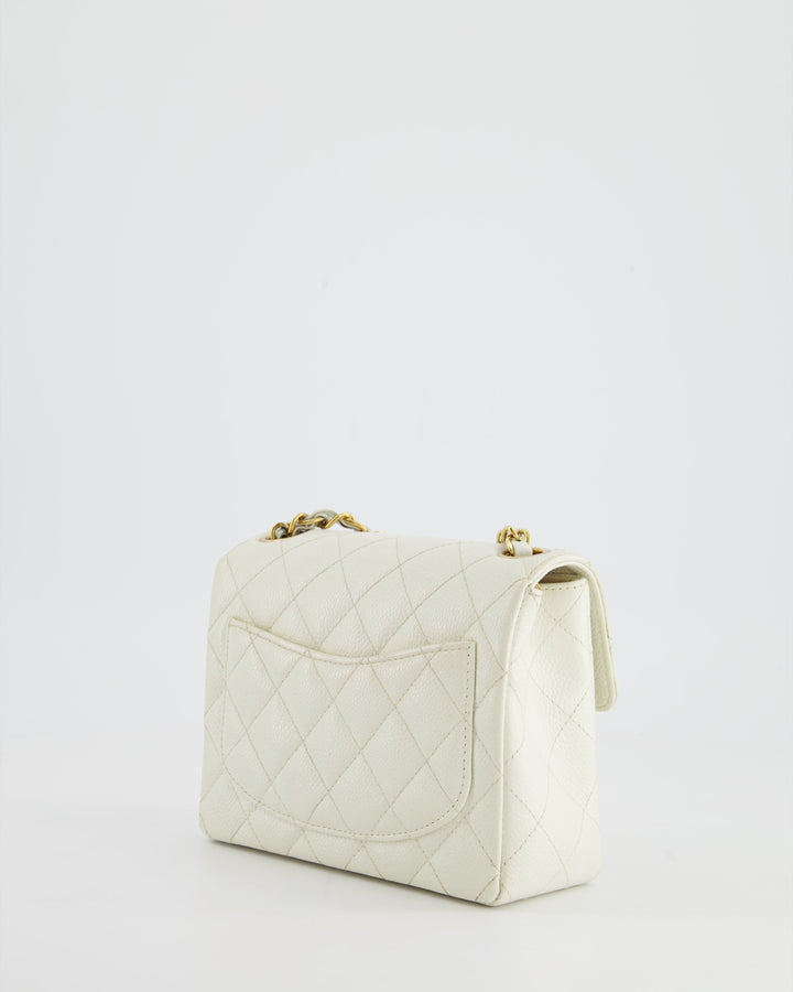 *RARE* Top Quality Chanel Vintage White Caviar Mini Square Flap Bag with 24K Gold Hardware