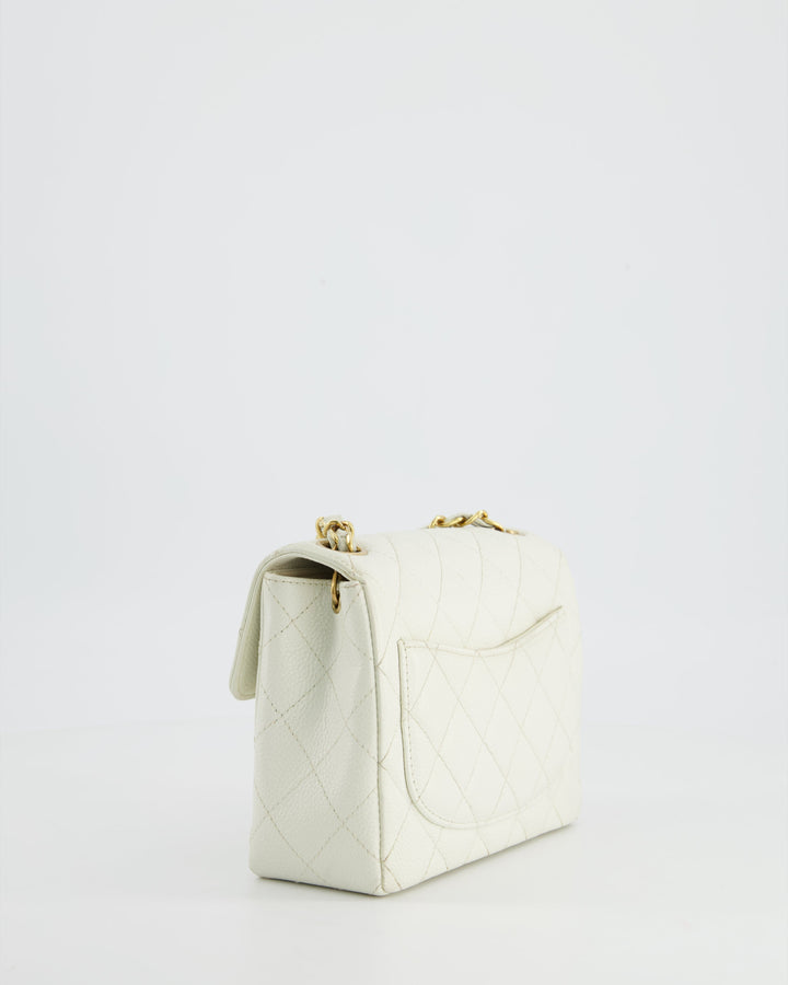 *RARE* Top Quality Chanel Vintage White Caviar Mini Square Flap Bag with 24K Gold Hardware