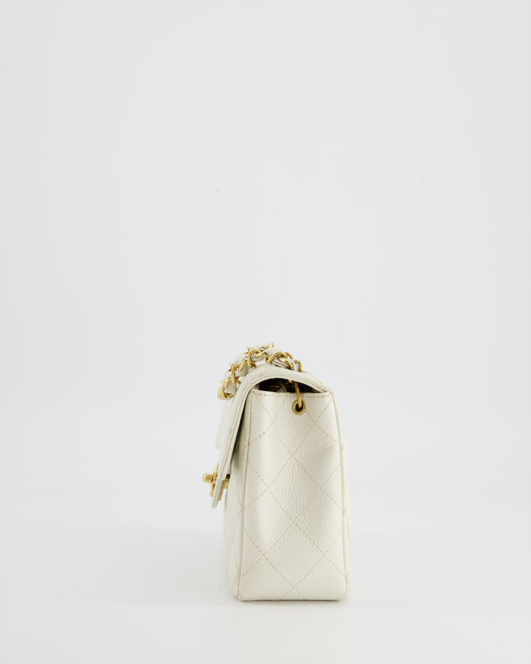 *RARE* Top Quality Chanel Vintage White Caviar Mini Square Flap Bag with 24K Gold Hardware