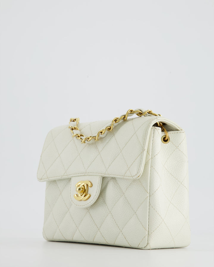 *RARE* Top Quality Chanel Vintage White Caviar Mini Square Flap Bag with 24K Gold Hardware