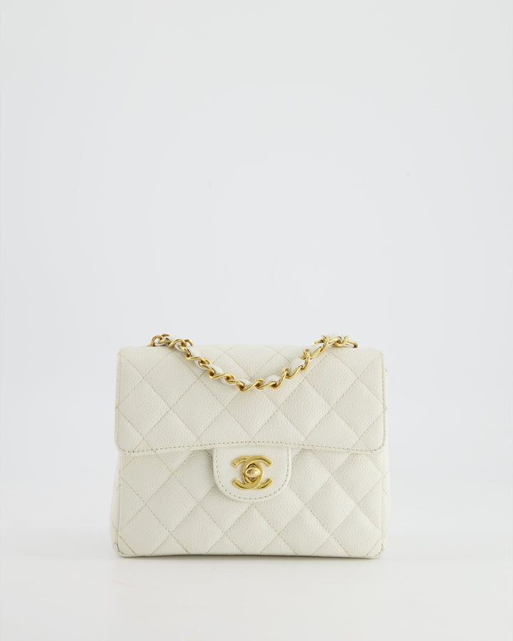 *RARE* Top Quality Chanel Vintage White Caviar Mini Square Flap Bag with 24K Gold Hardware
