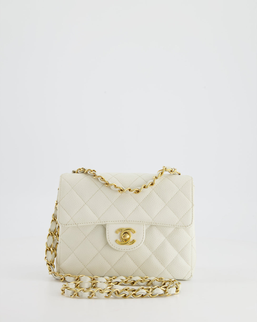 *RARE* Top Quality Chanel Vintage White Caviar Mini Square Flap Bag with 24K Gold Hardware
