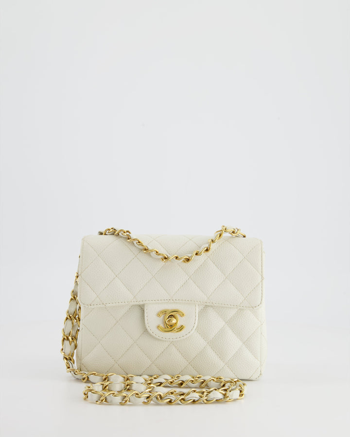 *RARE* Top Quality Chanel Vintage White Caviar Mini Square Flap Bag with 24K Gold Hardware