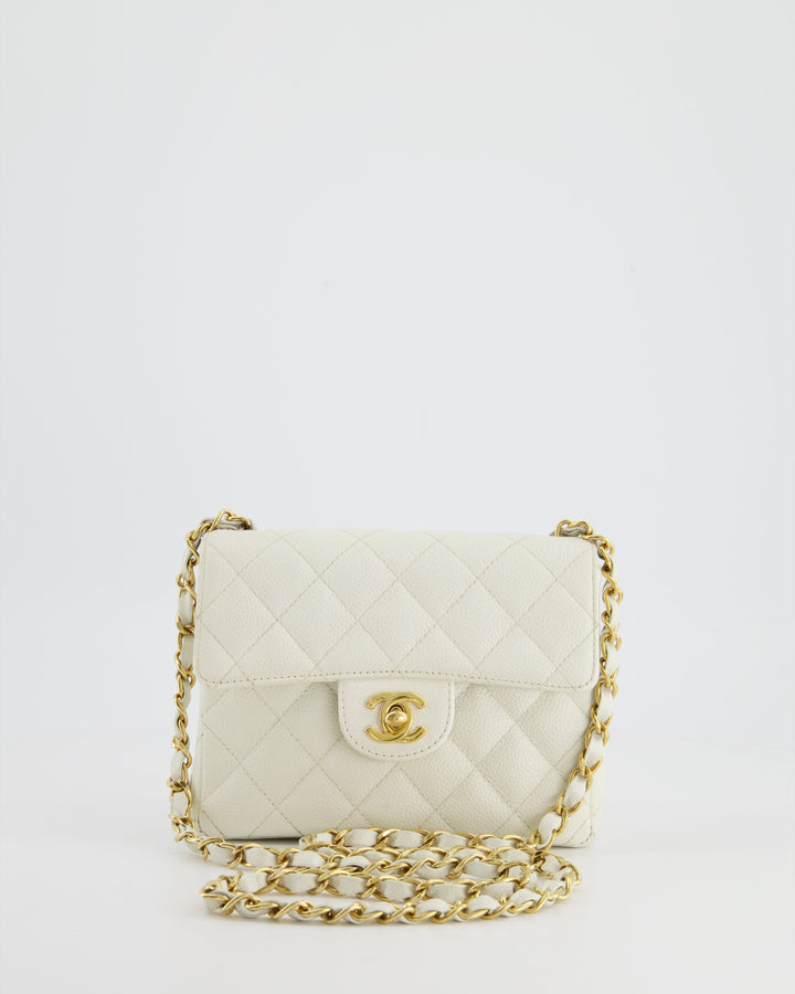 *RARE* Top Quality Chanel Vintage White Caviar Mini Square Flap Bag with 24K Gold Hardware