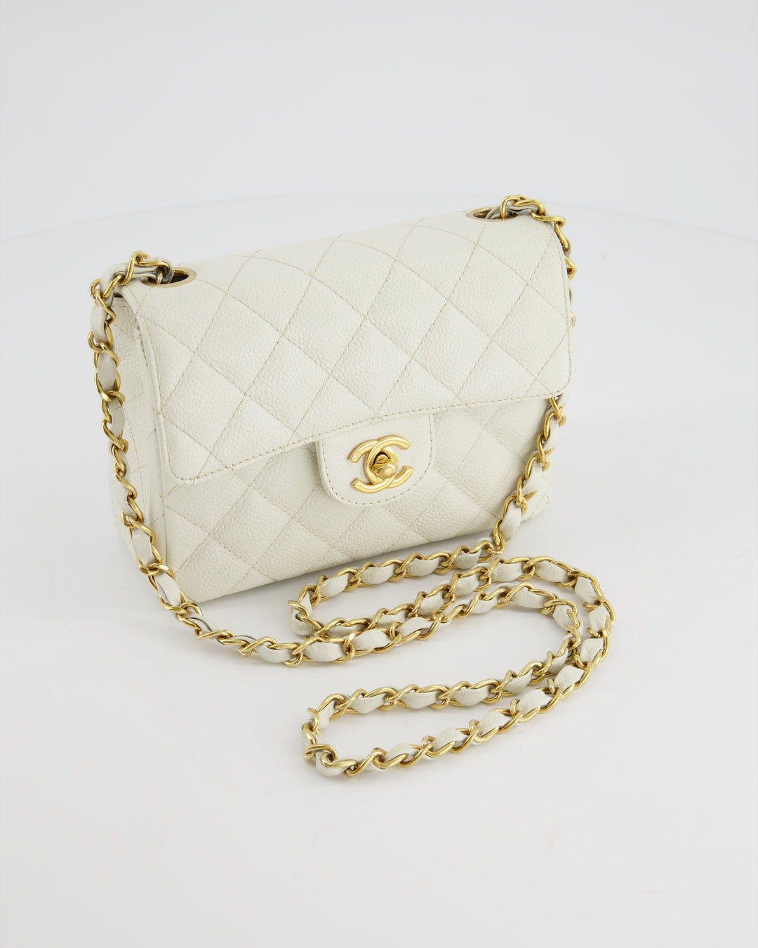 *RARE* Top Quality Chanel Vintage White Caviar Mini Square Flap Bag with 24K Gold Hardware