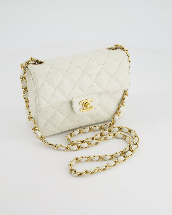 *RARE* Top Quality Chanel Vintage White Caviar Mini Square Flap Bag with 24K Gold Hardware