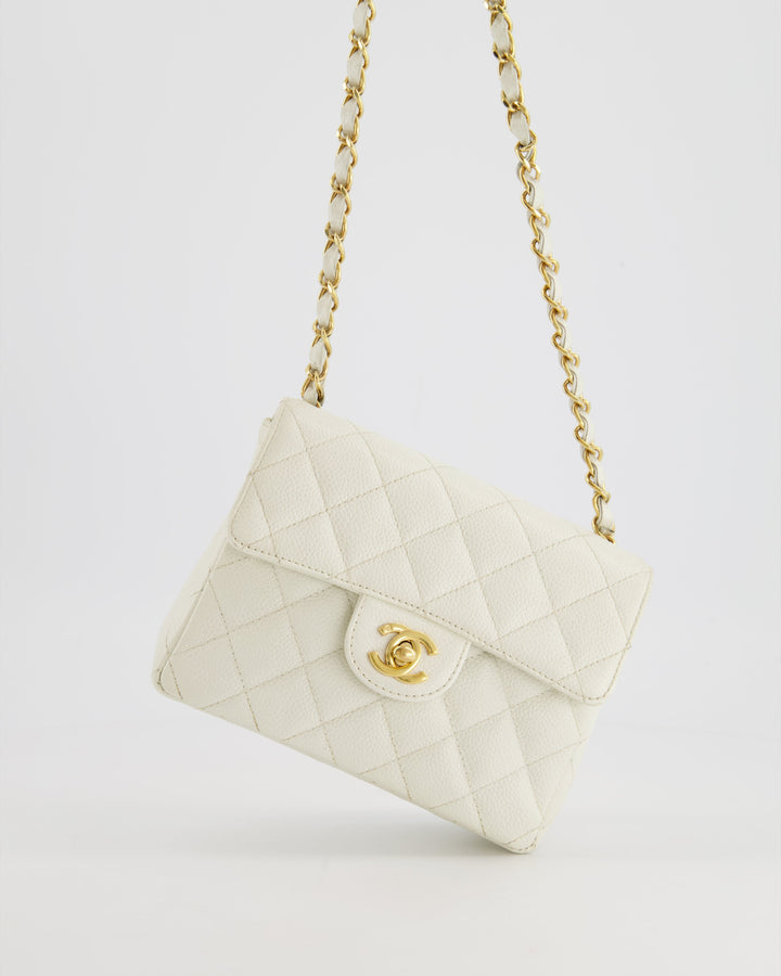 *RARE* Top Quality Chanel Vintage White Caviar Mini Square Flap Bag with 24K Gold Hardware