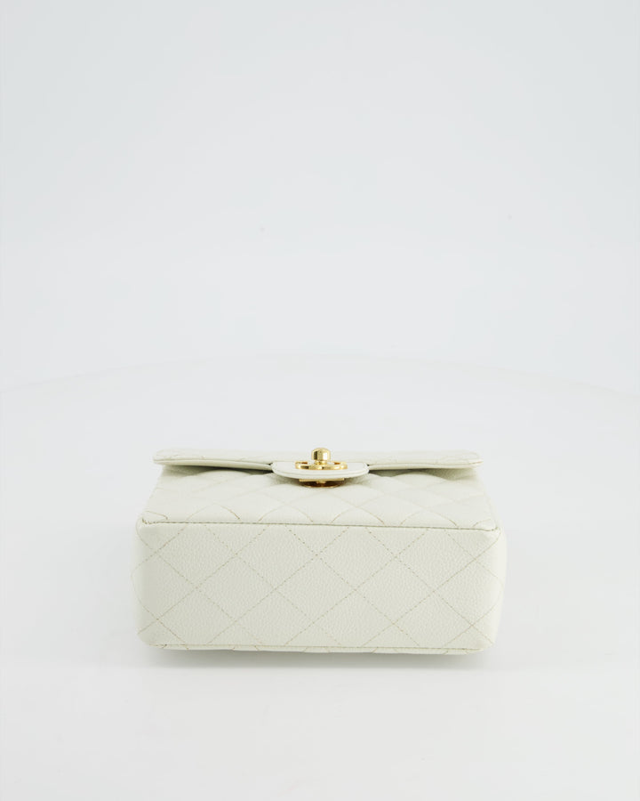 *RARE* Top Quality Chanel Vintage White Caviar Mini Square Flap Bag with 24K Gold Hardware