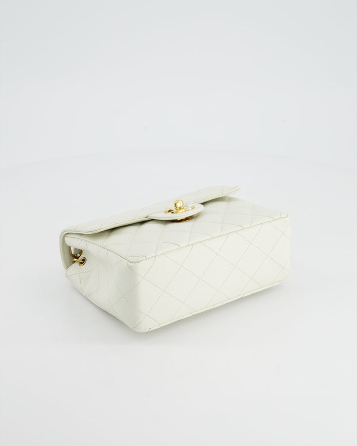 *RARE* Top Quality Chanel Vintage White Caviar Mini Square Flap Bag with 24K Gold Hardware