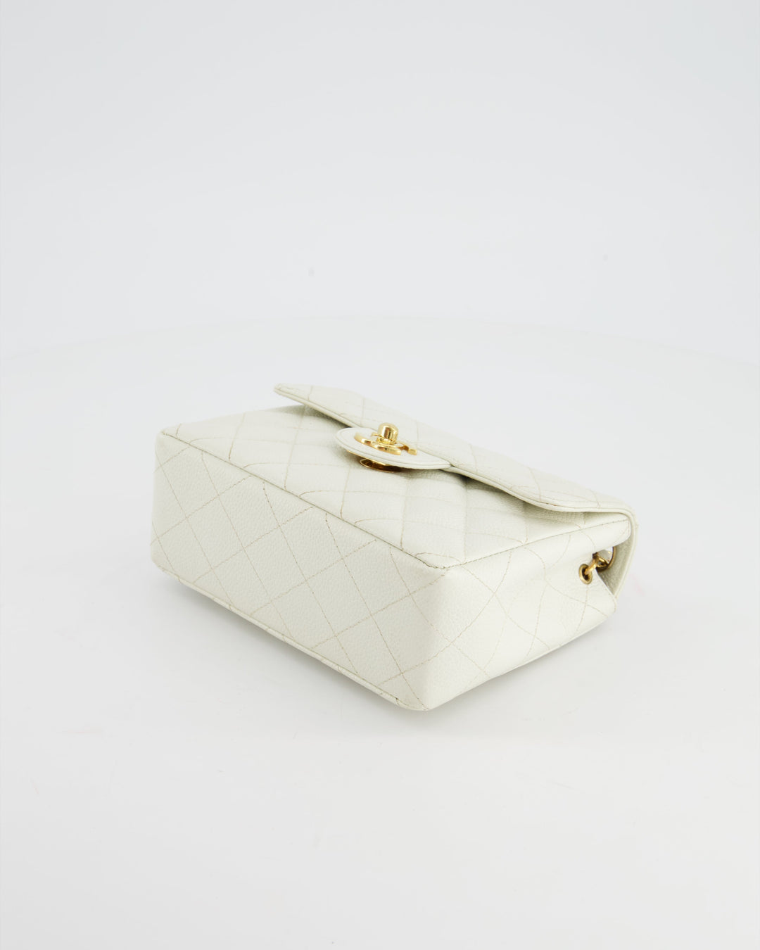 *RARE* Chanel Vintage White Caviar Mini Square Flap Bag with 24K Gold Hardware