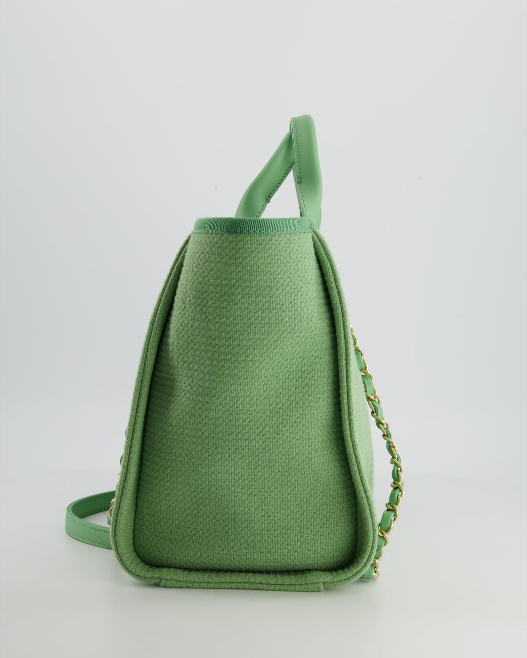 *HOT* Top Quality Chanel Pistachio Green Canvas Small Deauville Tote Bag with Champagne Gold Hardware