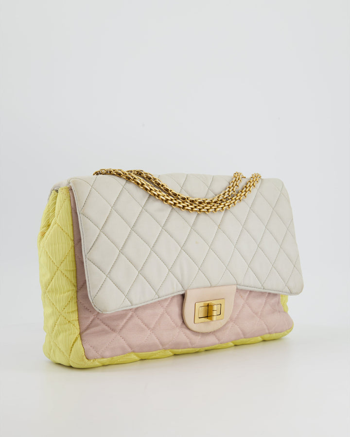 *SUPER FIRE PRICE* Top Quality Chanel Large Jersey Reissue Pastel Yellow, Grey and Pink with Antique Gold Hardware