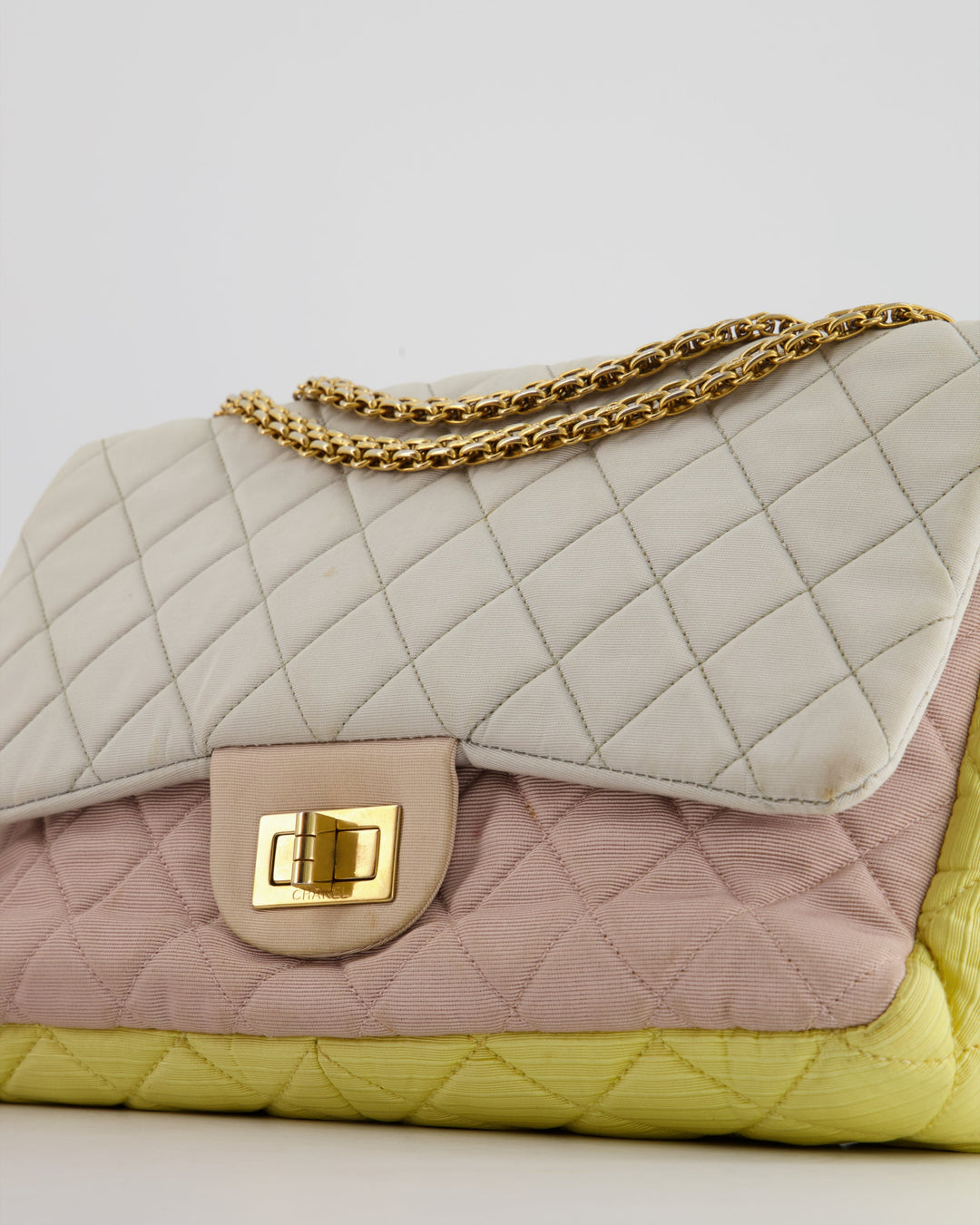 *SUPER FIRE PRICE* Top Quality Chanel Large Jersey Reissue Pastel Yellow, Grey and Pink with Antique Gold Hardware