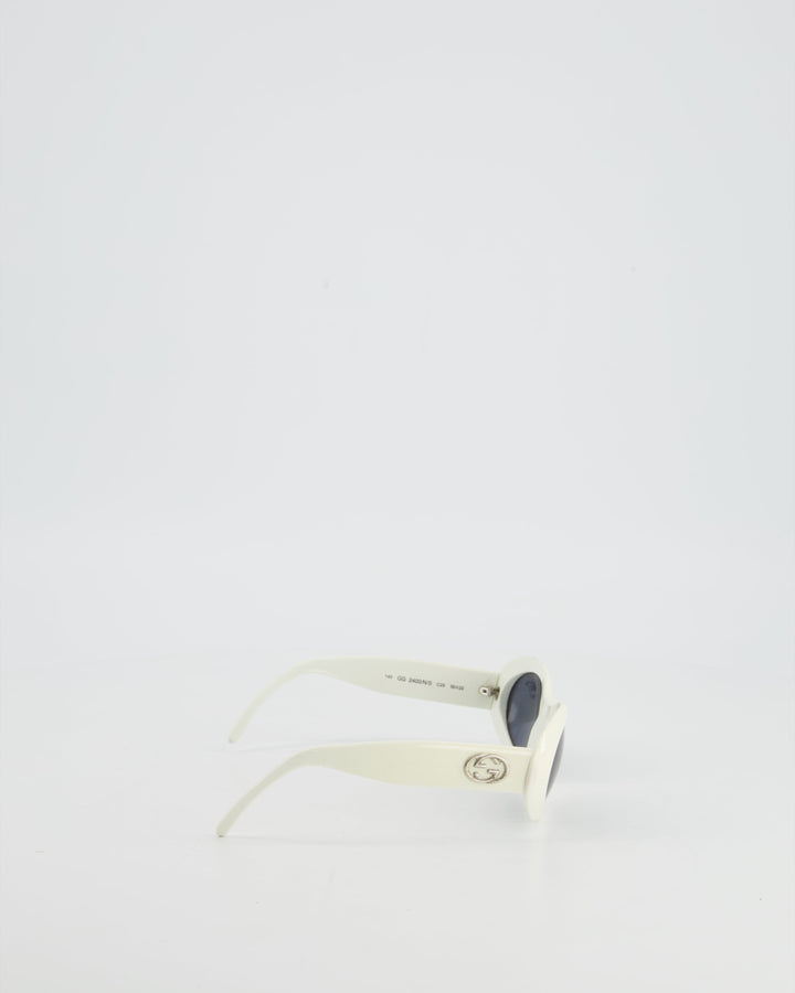 Gucci White Oval Sunglasses with Logo Detail
