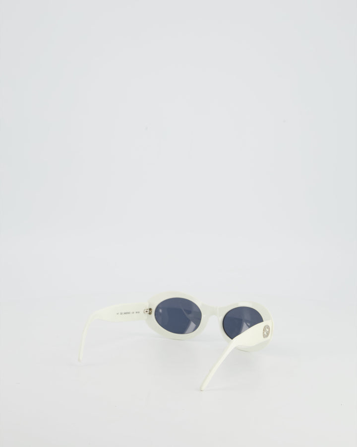 Gucci White Oval Sunglasses with Logo Detail
