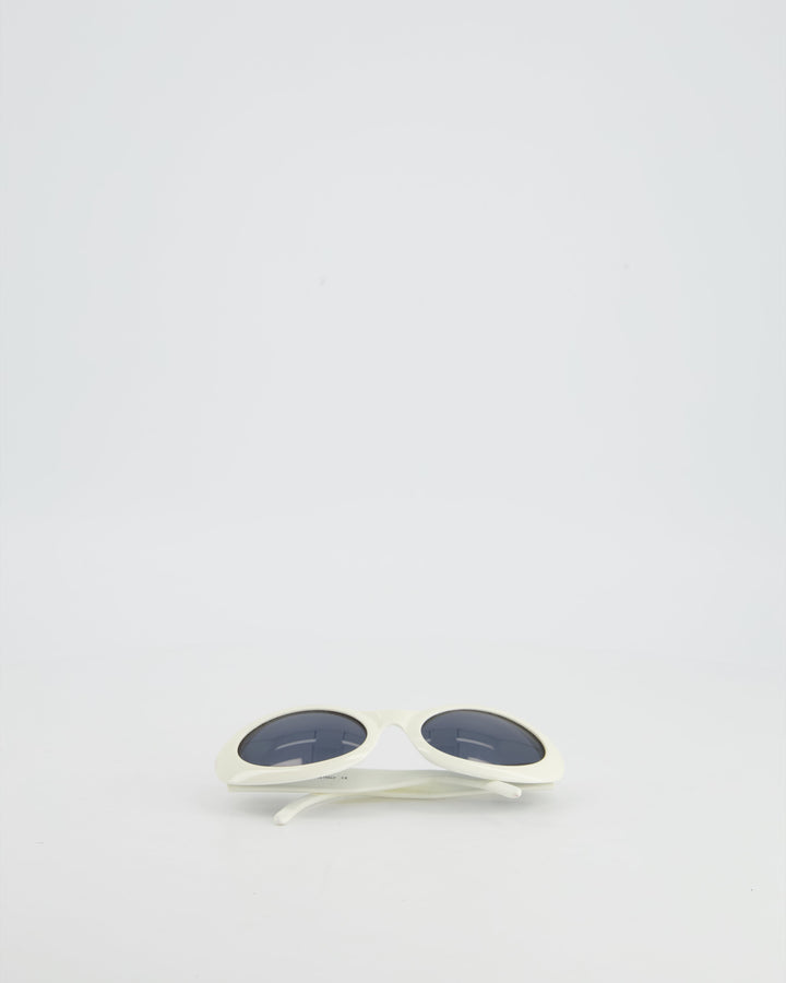 Gucci White Oval Sunglasses with Logo Detail