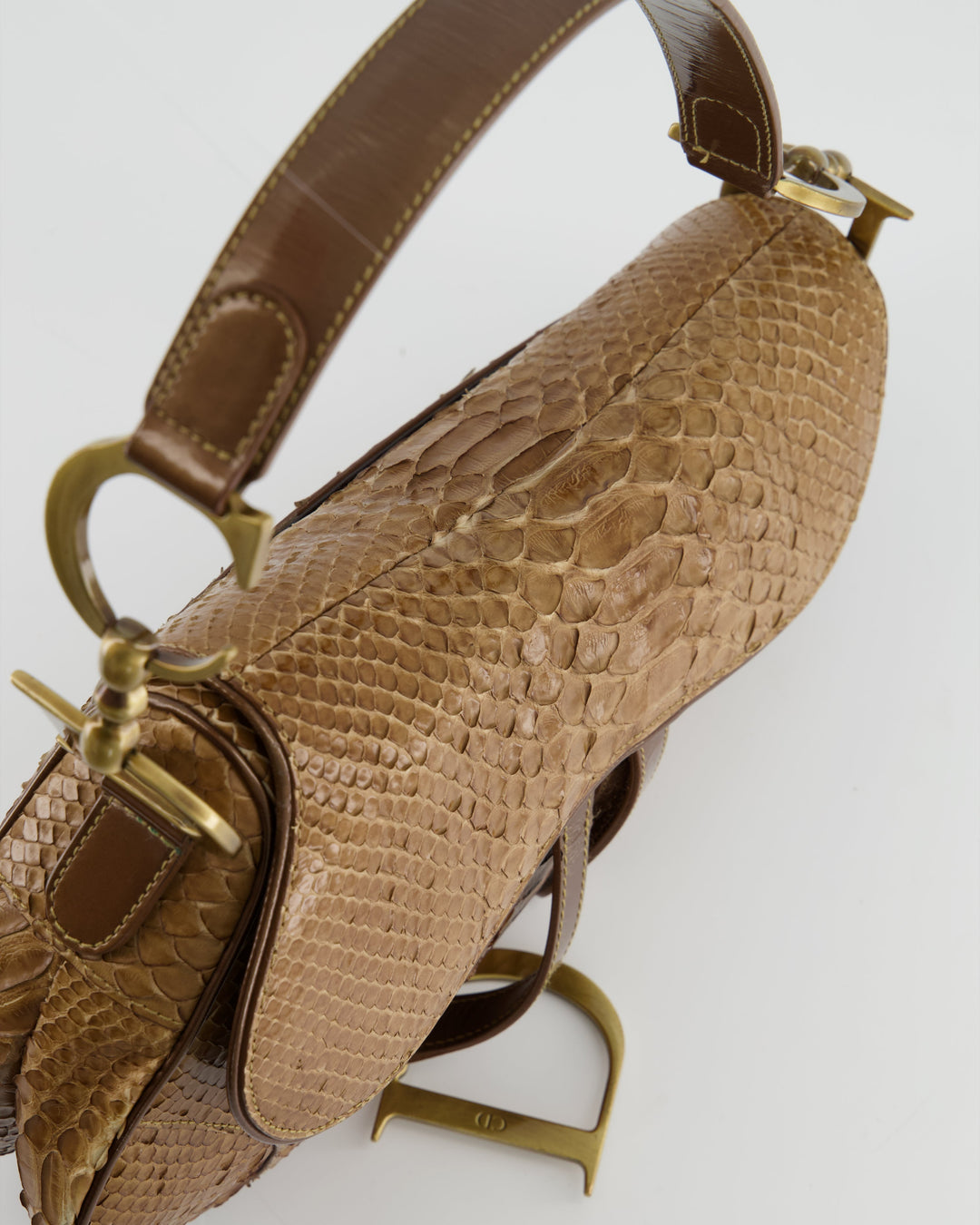 *RARE* Christian Dior Brown Python Saddle Bag with Antique Gold Hardware