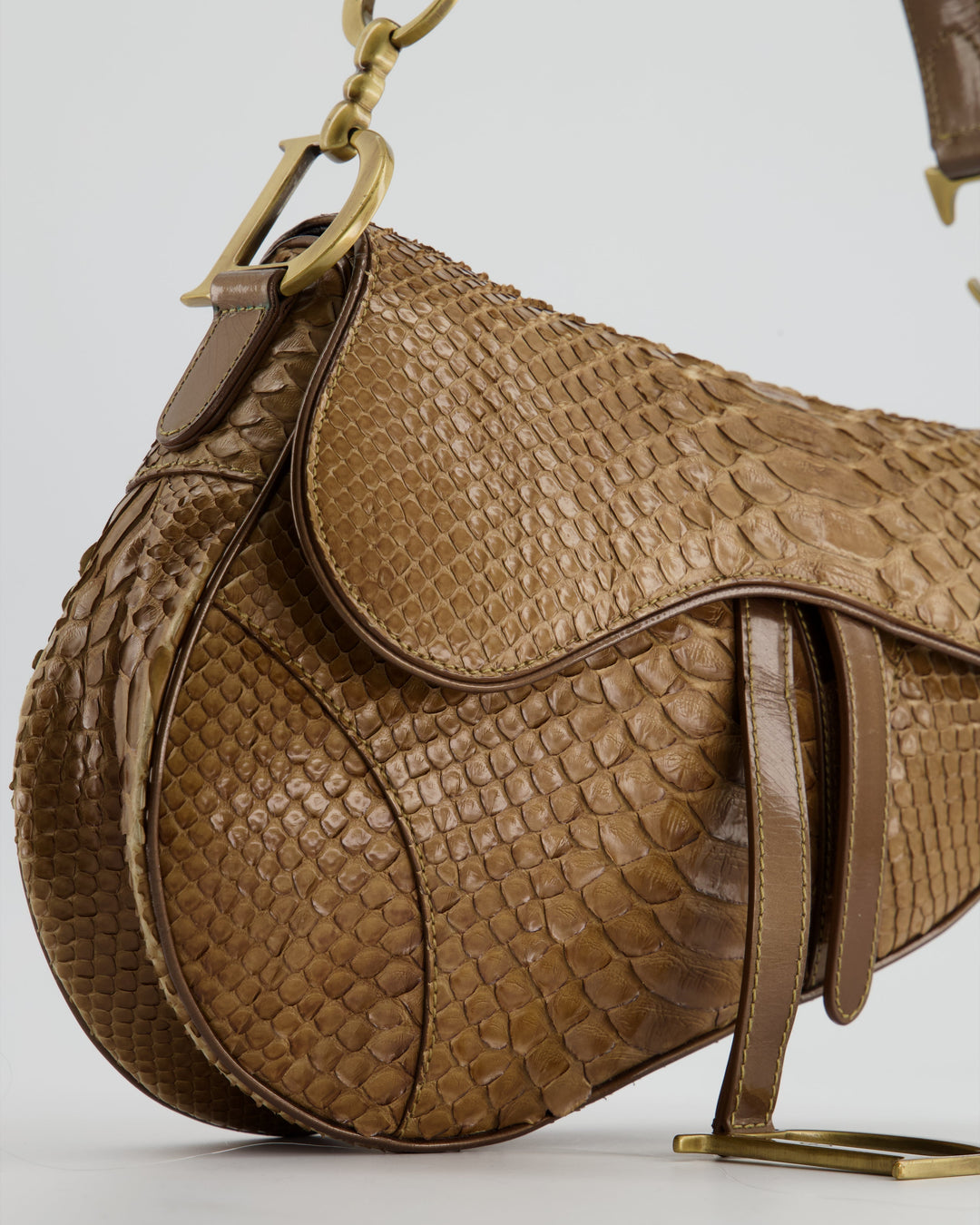 *RARE* Christian Dior Brown Python Saddle Bag with Antique Gold Hardware