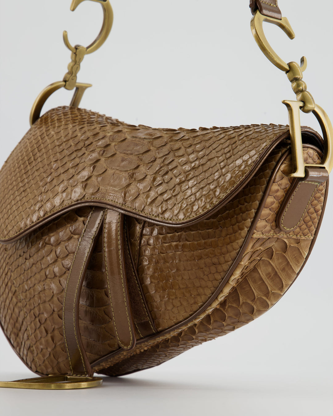 *RARE* Christian Dior Brown Python Saddle Bag with Antique Gold Hardware