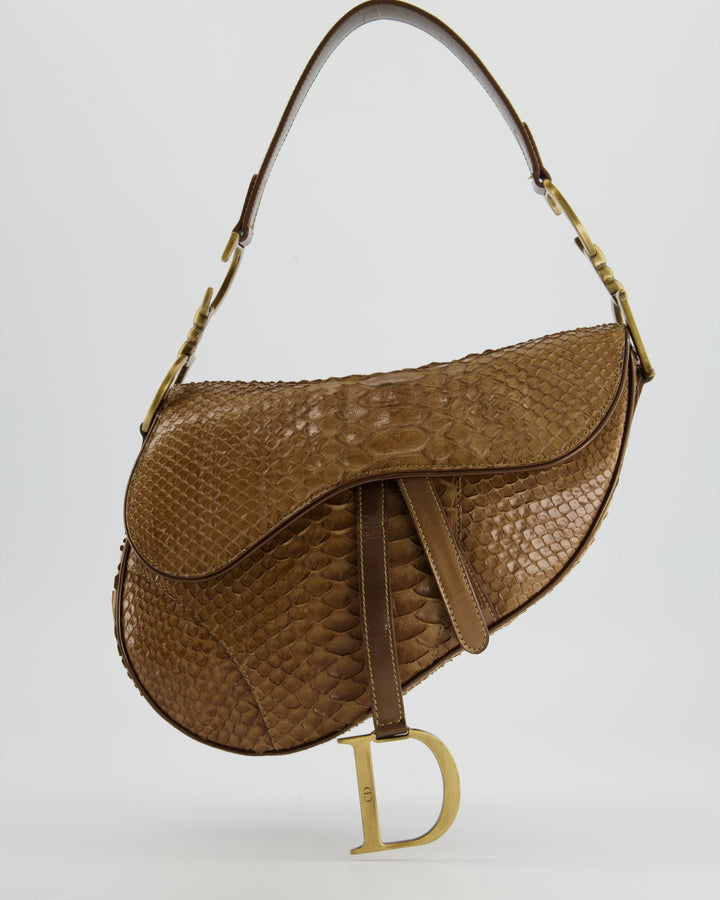 *RARE* Christian Dior Brown Python Saddle Bag with Antique Gold Hardware