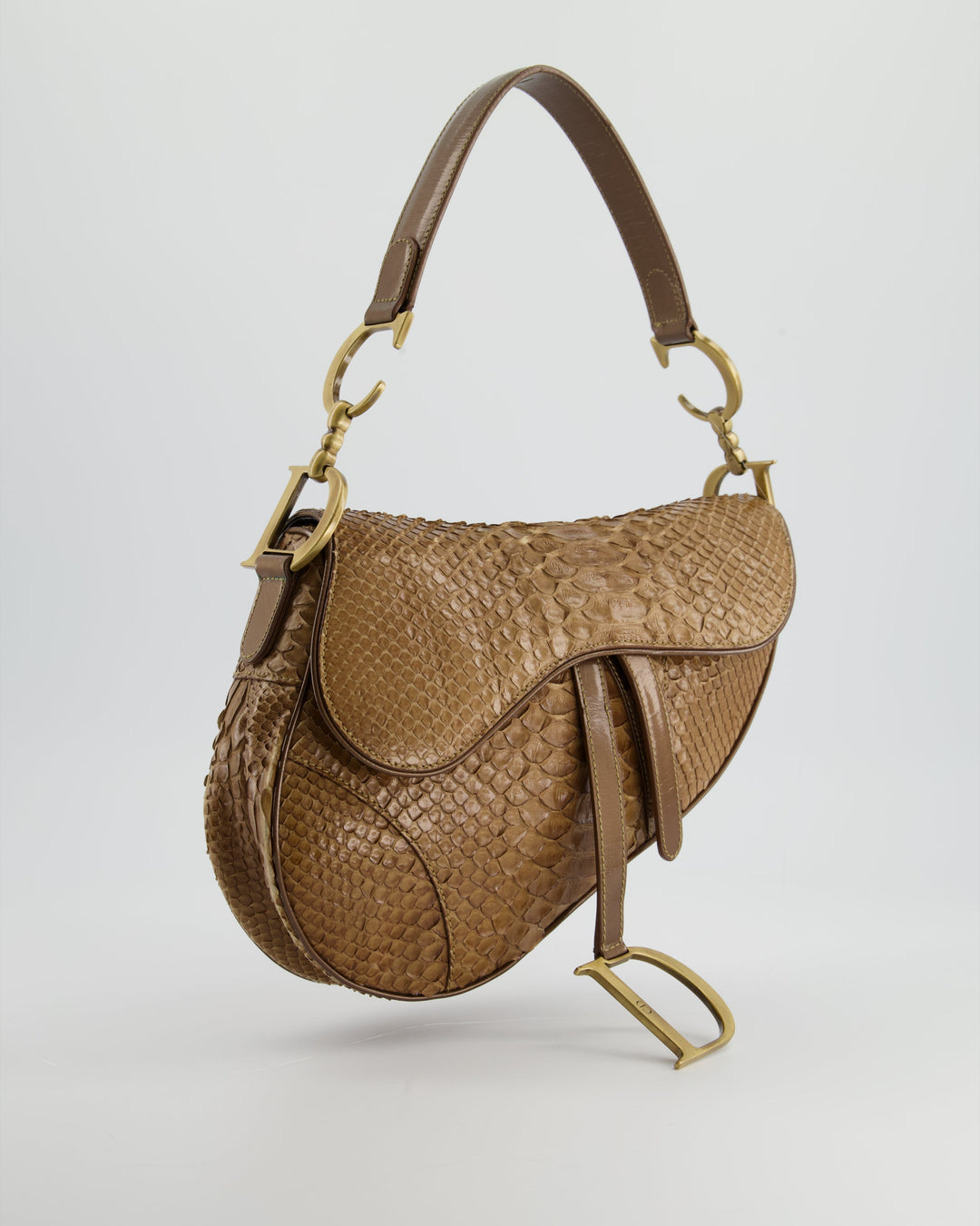 *RARE* Christian Dior Brown Python Saddle Bag with Antique Gold Hardware