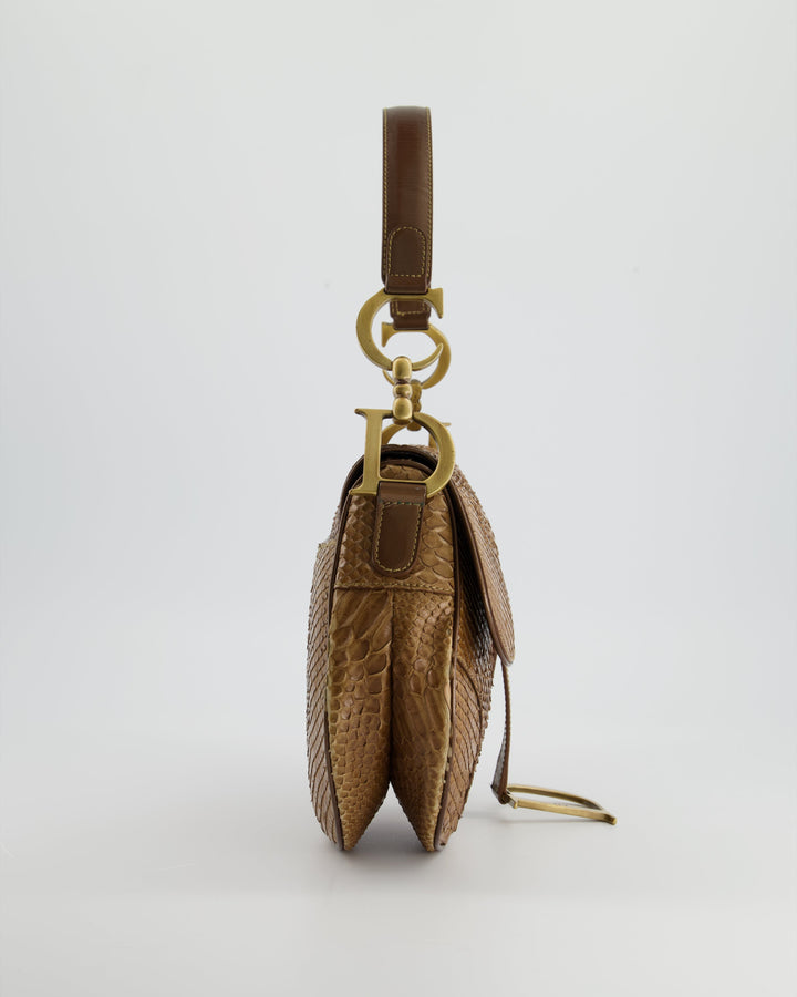 *RARE* Christian Dior Brown Python Saddle Bag with Antique Gold Hardware
