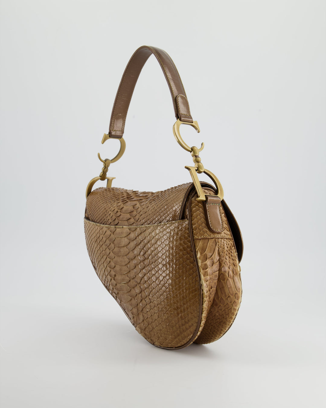 *RARE* Christian Dior Brown Python Saddle Bag with Antique Gold Hardware