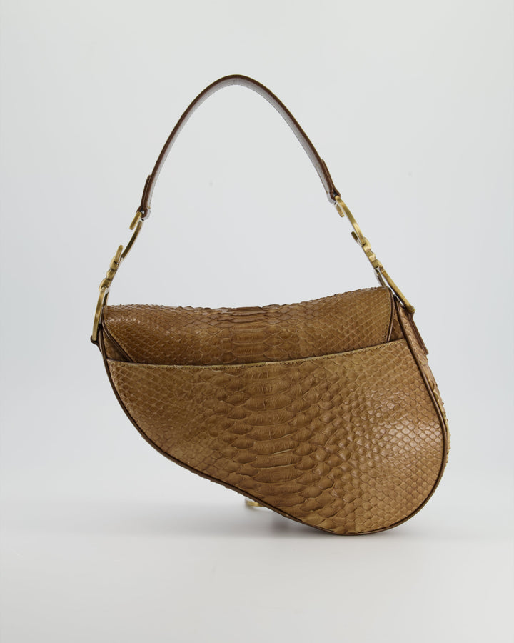 *RARE* Christian Dior Brown Python Saddle Bag with Antique Gold Hardware