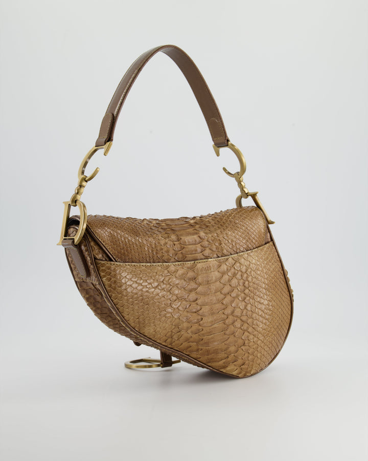 *RARE* Christian Dior Brown Python Saddle Bag with Antique Gold Hardware